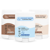 Curie travel-size deodorant in White Tea Lime scent for on-the-go freshness.