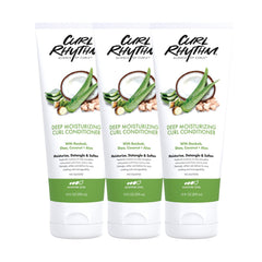 Curl Rhythm Deep Moisturizing Conditioner bottle pour promotes easy detangling for curly hair