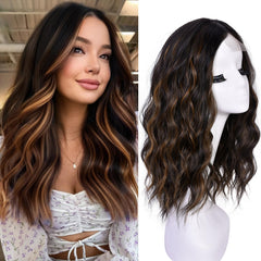 Curlcrazy wig shown with middle part for everyday styling versatility.