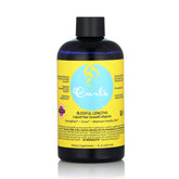 Curls Blueberry Bliss liquid bottle on surface supports healthy hair growth potential