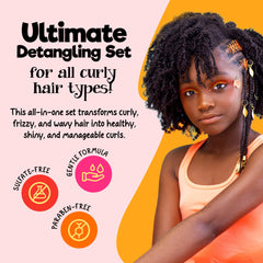 CurlyKids detangle shampoo bottle pour showing gentle cleansing for frizzy curls.