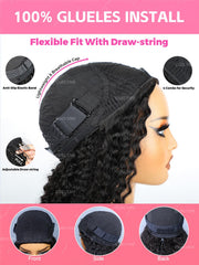 Curlyme half wig drawstring band and breathable cap for secure fit