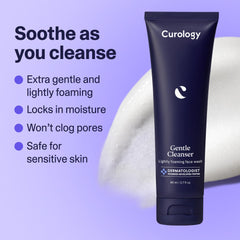 Curology Everyday Gentle Cleanser foaming lather on skin provides light, non-drying cleansing.