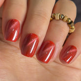 Curvlife orange-red Galaxy Cat Eye nails set ready for bold daily looks.