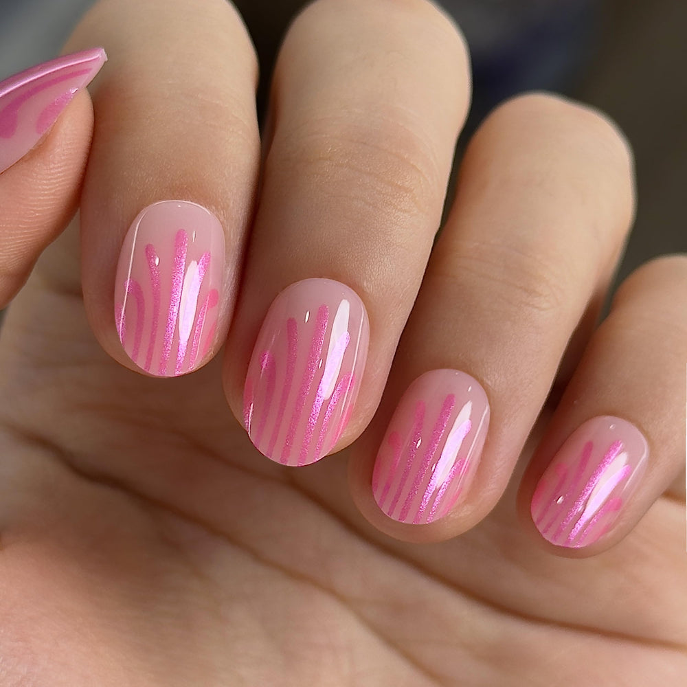 Curvlife press-on nails pink glitter drip for a durable at-home manicure