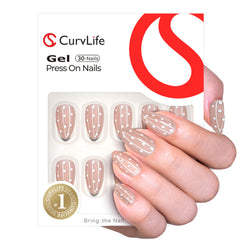 CurvLife soft gel almond nails with glossy finish for salon-like results.