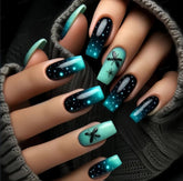 Curvlife Starry Bow short nails close-up for a quick glam manicure