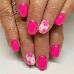 Curvlife Tip Press-On Nails with pink flower gel French tip for natural feel and durable wear