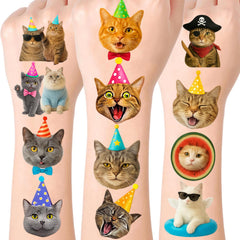 Cute Cat Tattoos sheet with playful kitten designs for arms and shoulders, great for party accessories.