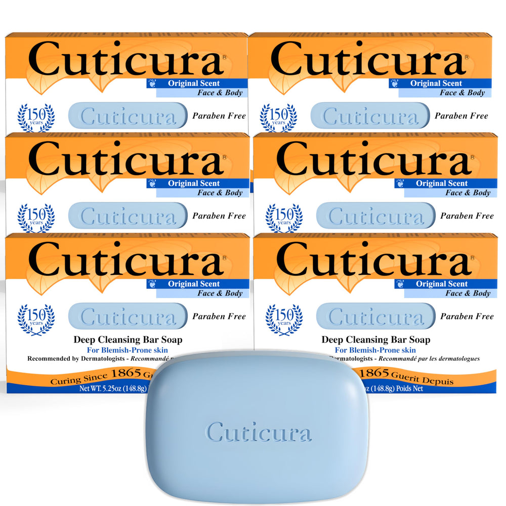 Cuticura deep clean face and body soap pack6 front view highlighting cleansing.