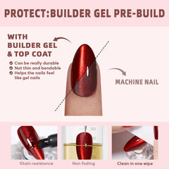 Close-up of CUZIAM red magnet cat eyes nails in almond shape with shine.