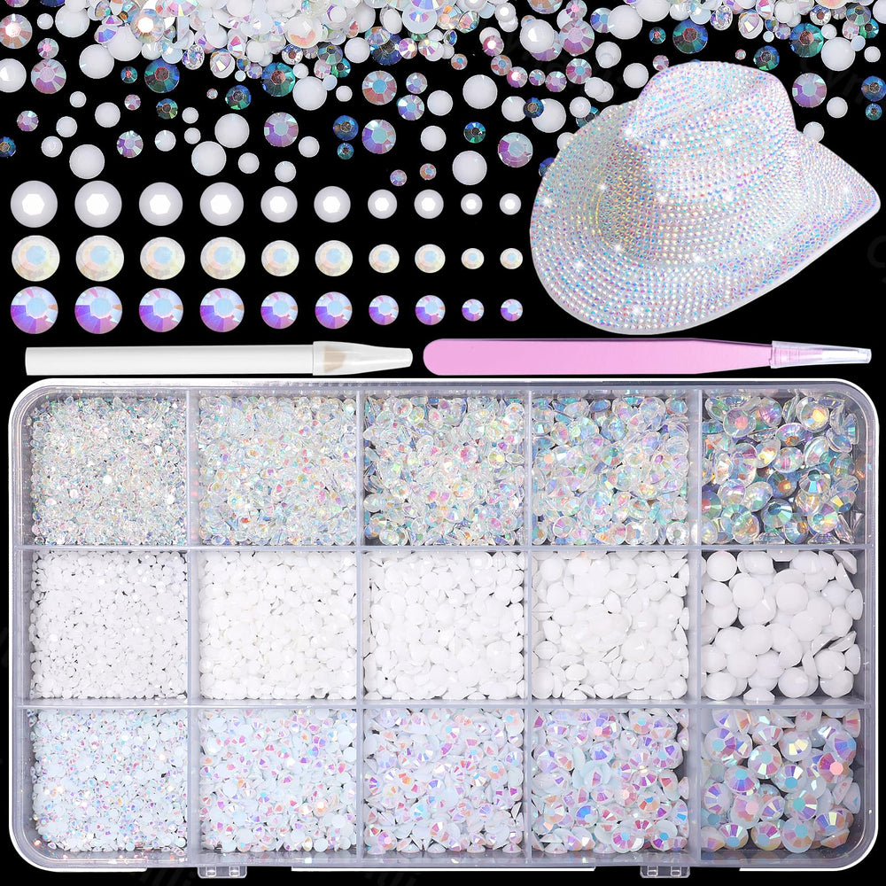 Cynailli white resin rhinestones kit box with 15 grids for precise craft embellishments.
