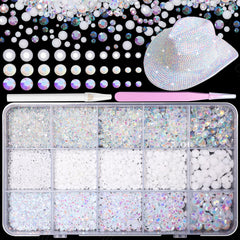 Cynailli white resin rhinestones kit box with 15 grids for precise craft embellishments.