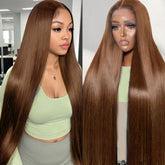 Cypha chocolate brown lace front wig with straight texture for natural daily wear.