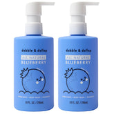 Dabble & Dollop Blueberry Velvety Gel bottle demonstrates gentle cleansing for kids.