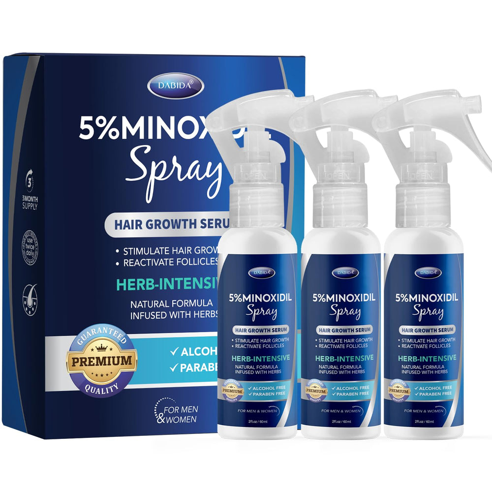 DABIDA 5% Minoxidil spray bottle shown for easy daily use and growth support