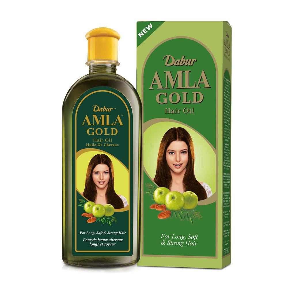 Dabur Amla Gold Hair Oil bottle ready for scalp nourishment.