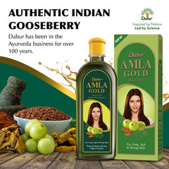 Dabur Amla Gold Hair Oil scalp massage promoting relaxation and care.