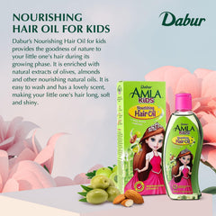 Dabur Hair Nourishing Oil for Kids label indicates 100% natural formulation