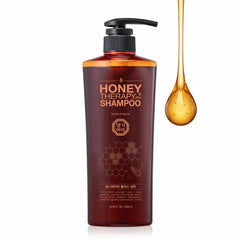 Daeng Gi Meo Ri Honey Therapy Plus Shampoo bottle on shelf for scalp nourishment.