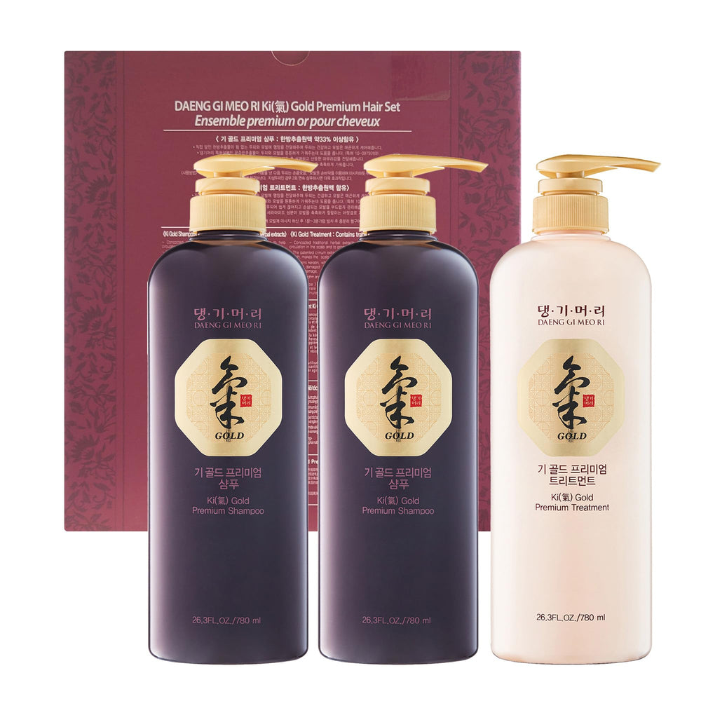 Daeng Gi Meo Ri Ki Gold Premium 2 shampoo bottle on shelf for scalp nourishment
