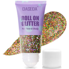 DAGEDA roll-on bottle with Mardi Gras glitter for carnival makeup.