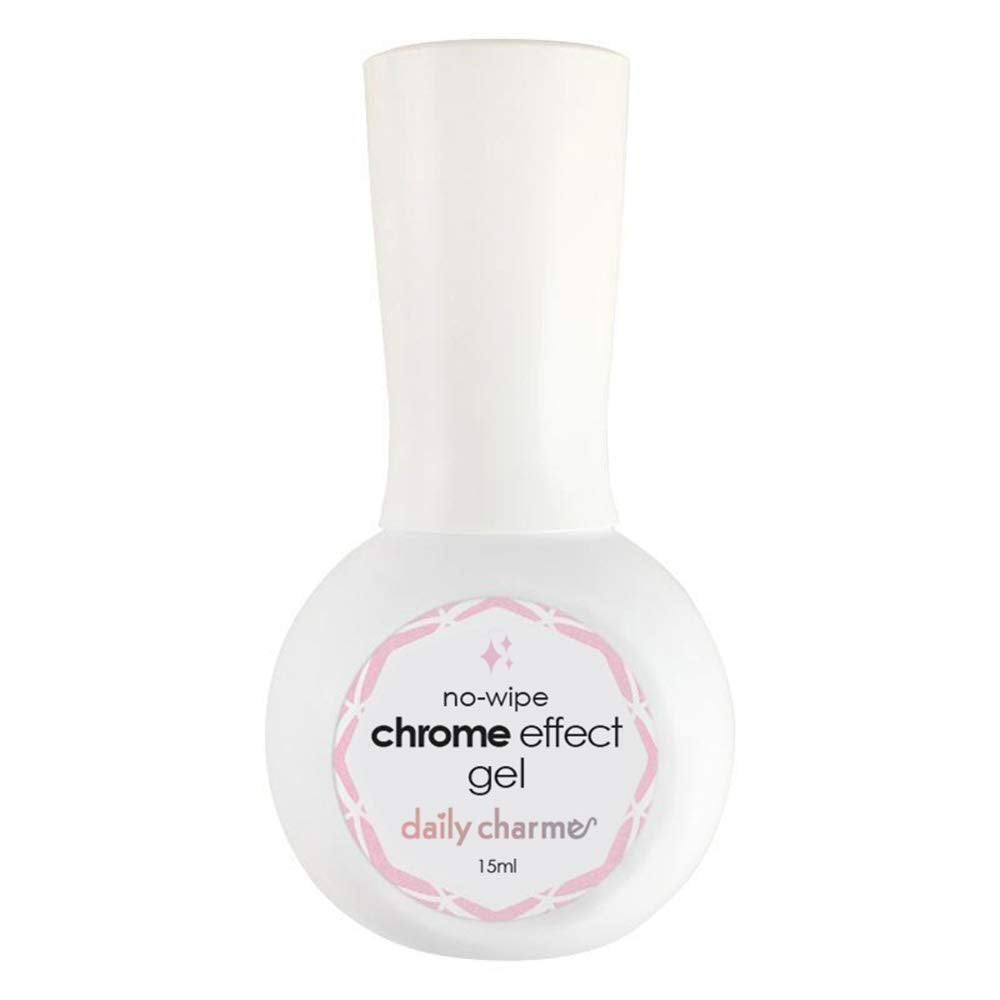 Daily Charme Chrome Effect No-Wipe Gel base application for smooth chrome powder adhesion.