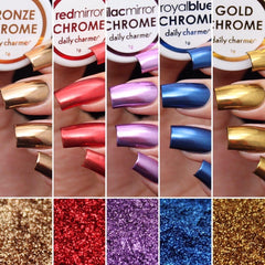 Daily Charme Chrome Effect No-Wipe Gel creates a glossy, mirror-like surface for chrome nails.