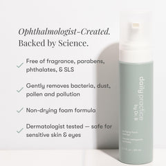 Daily Practice Dr. B Purifying Foam Cleanser foaming texture for gentle eyelid care.