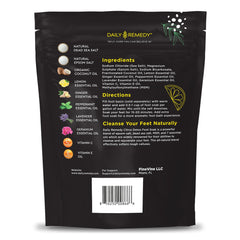 Label close-up shows natural ingredients for a revitalizing foot cleanse.