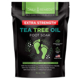 Daily Remedy Tea Tree Foot Soak bath shows soothing bubbles for tired feet.