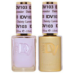 DAISY DND Coquette Dainty Lavender bottle shows soft pastel shade for elegant nails