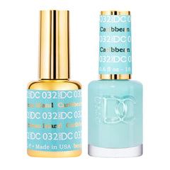 DAISY DND Caribbean Island gel polish bottle with vibrant blue shade.
