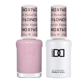 DAISY DND Flower Girl 876 gel polish bottle showing pink lilac tones for elegant nails.