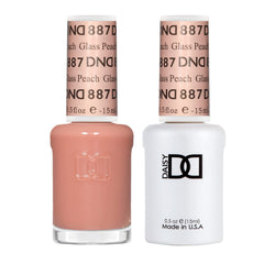 Daisy DND Glass Peach-887 gel: sheer peach shade for a glossy natural look.