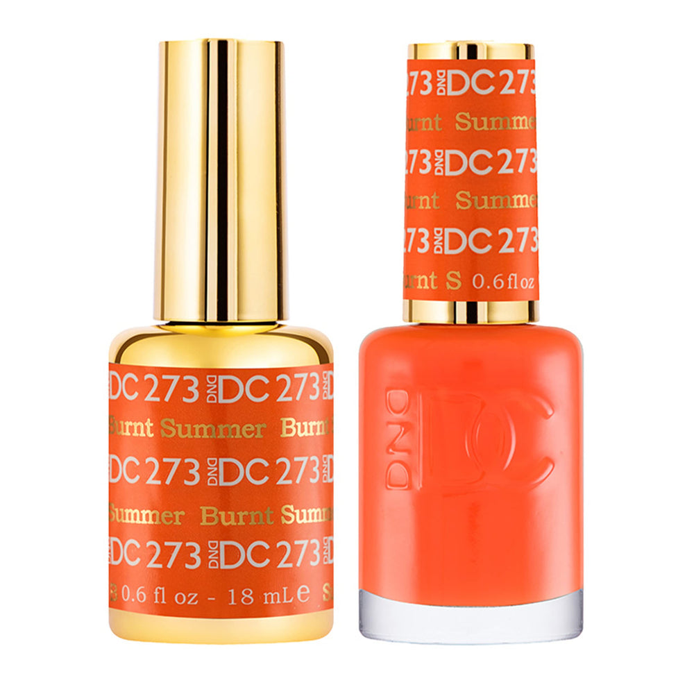 Daisy DND orange gel polish bottle swatch highlights rich pigment and chip-free potential for lasting color.