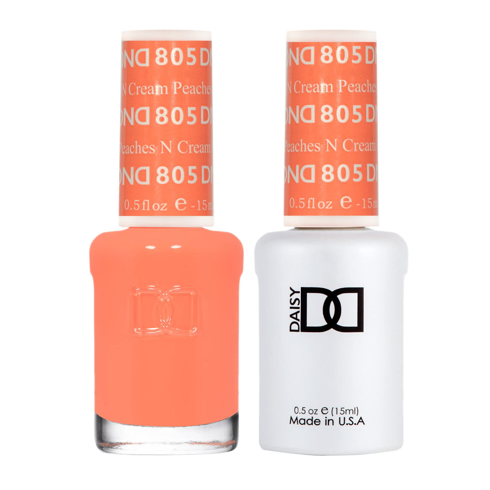 Daisy DND Peaches n Cream gel polish close-up showing warm coral color and long-lasting wear