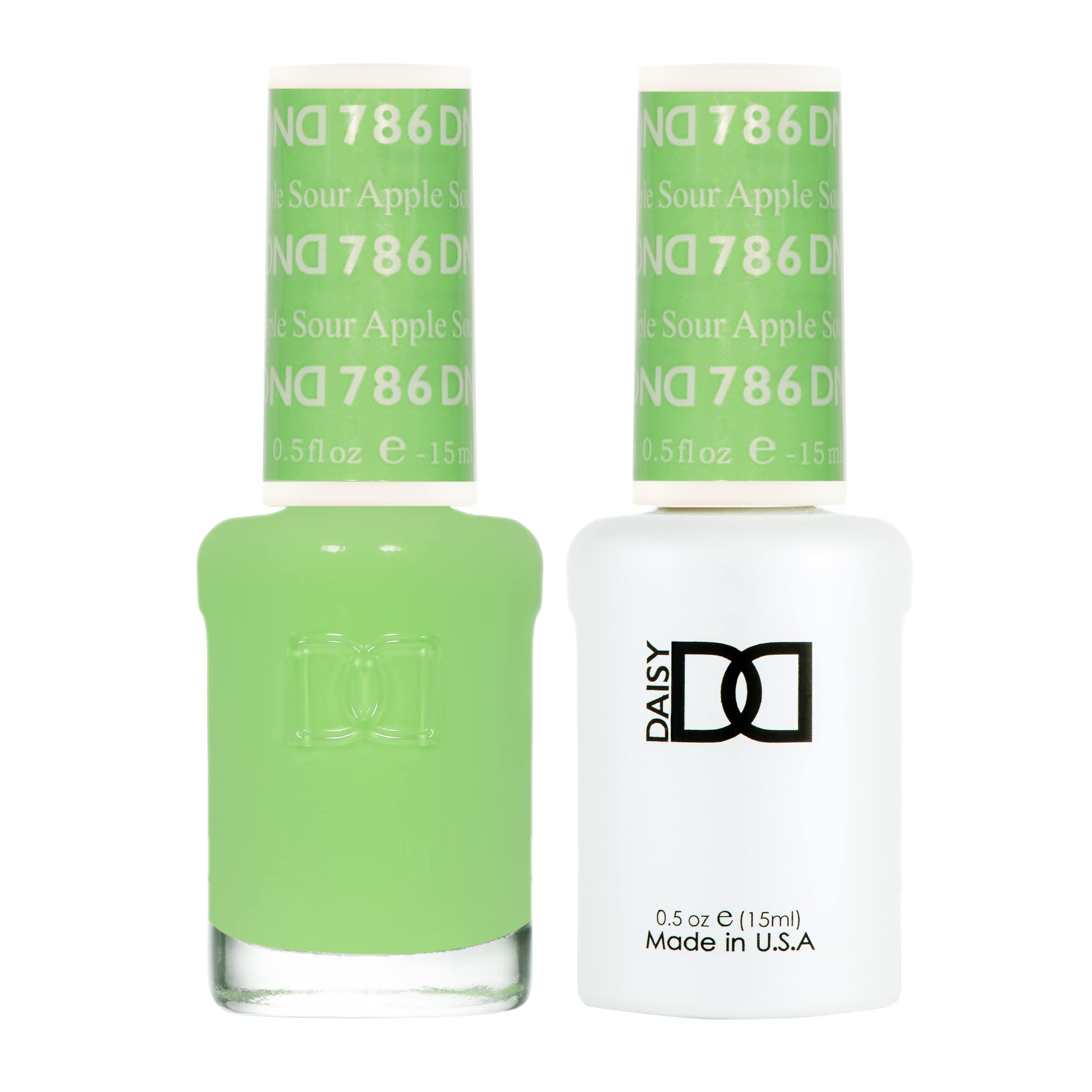 Daisy DND Sour Apple gel polish bottle close-up showing vibrant color and smooth application