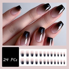 DAJIJIYOU short coffin nails in black white gradient for versatile looks
