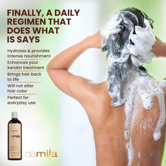 Damila conditioner applied through hair showing smooth, manageable ends