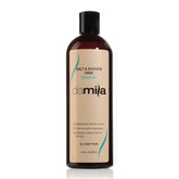 Damila shampoo bottle pour demonstrates gentle cleansing for keratin and color-treated hair.