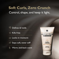 DandyMen Curl Cream is applied to damp hair for frizz control and shaping.