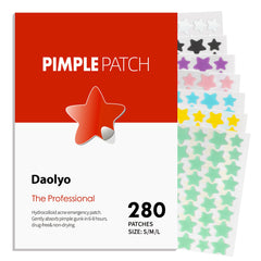 Daolyo star patches 280-count pack cover blemishes with gentle hydrocolloid absorption.