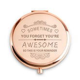 Daricano engraved compact mirror with personalized message on the shell.