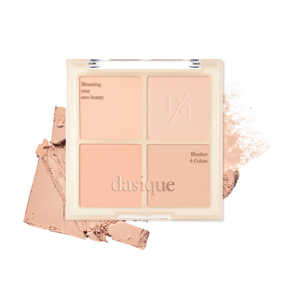 Dasique Blending Mood Cheek 01 warm blending palette with four tea-inspired shades for warm skin tones.