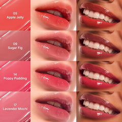 Close-up of the Peach Drop texture shows a soft, bouncy pudding feel.