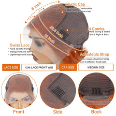 Daules ginger body wave wig close-up highlighting smooth texture and luster