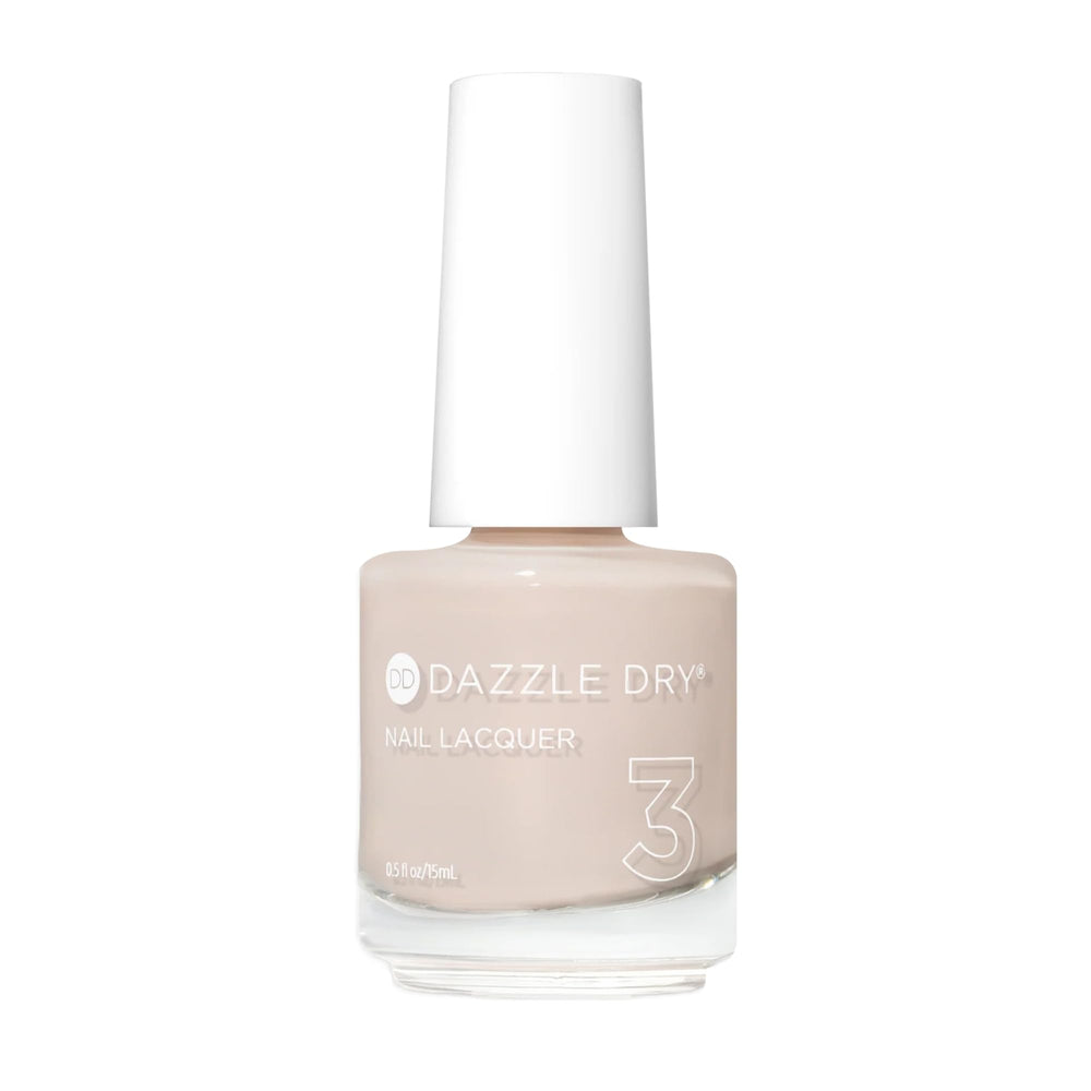 Dazzle Dry Boss nude lacquer swatch shows true neutral nude finish for lasting wear.