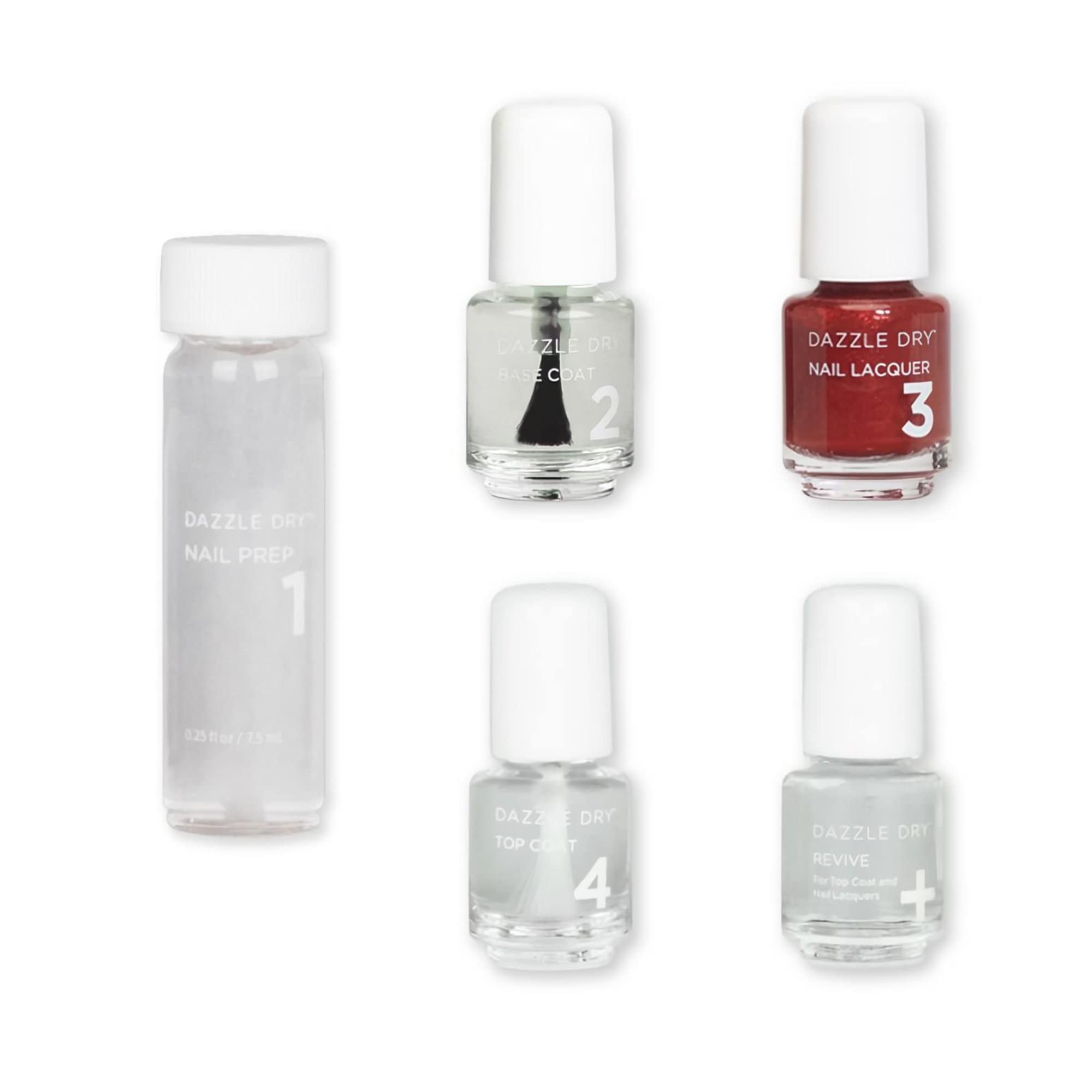 Dazzle Dry mini kit contents shown for easy home manicure setup.