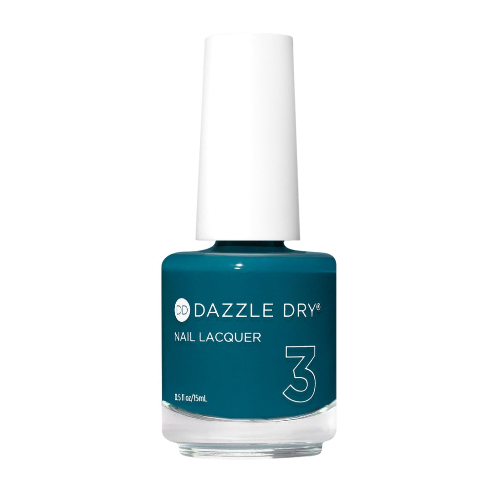Dazzle Dry My Serenity bottle closeup shows teal cream lacquer for salon-quality at home.